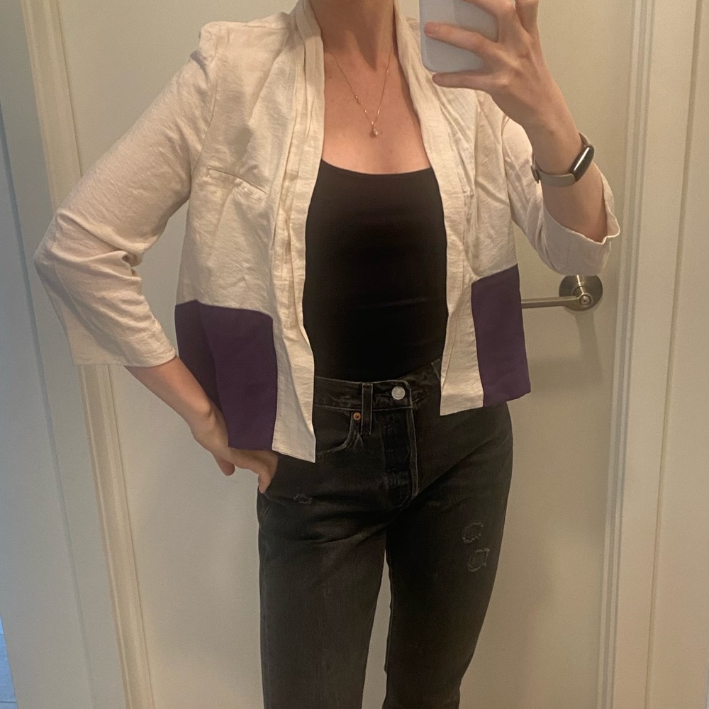 Silence + Noise Cream and Purple Lightweight Color Block Blazer Size Small